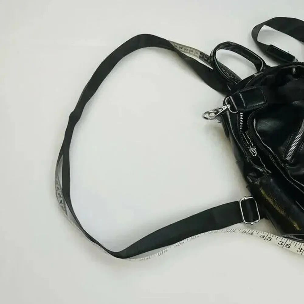 Multifunctional PU Leather Small Backpack - Black & Silver